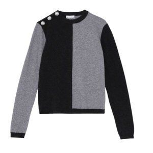 Ganni Women’s Cashmere Color-Block Three Button Shoulder Crewneck Sweater